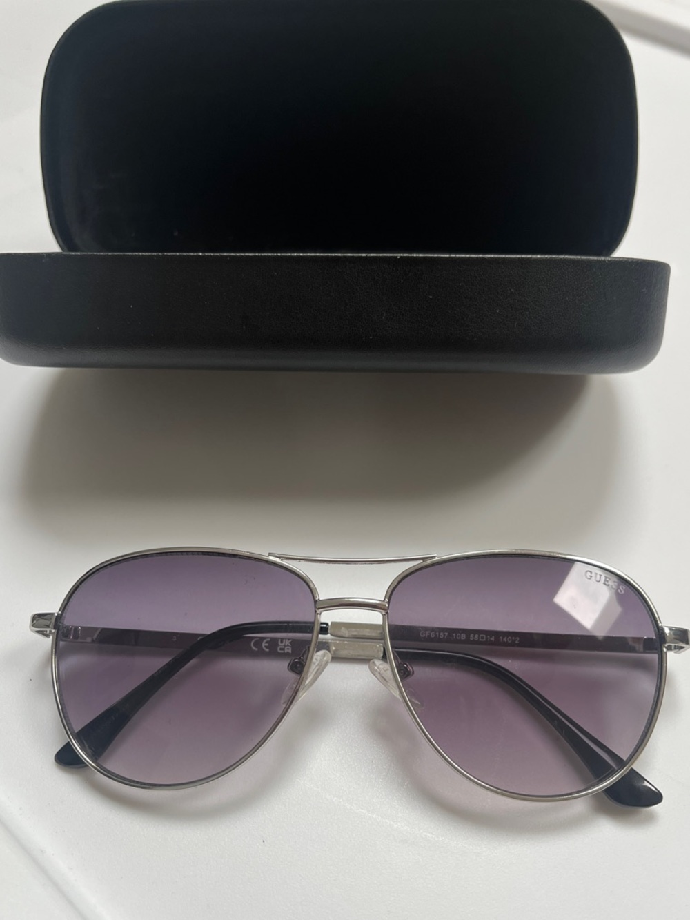 Guess Silver Metal Aviator Sunglasses with Purple Gradient Lenses